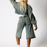 ALEX – Dirty Wash Boxy Zip-Through Denim Jacket