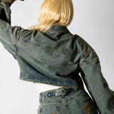 ALEX – Dirty Wash Boxy Zip-Through Denim Jacket
