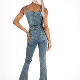 Vintage Wash Mid Rise Flare Jeans