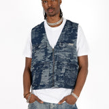 Blue Textured Camo Denim Gilet Vest