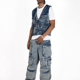 Blue Textured Camo Denim Gilet Vest