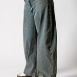 Tinted Wash Textured Denim Horseshoe Jeans