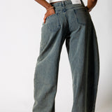 Tinted Wash Textured Denim Horseshoe Jeans