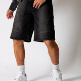 Washed Black Denim Seam Detail Jorts
