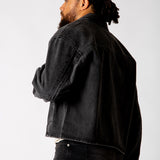 Black Boxy Denim Jacket With Seam Detail