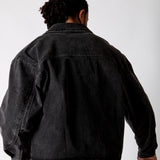 Black Boxy Denim Jacket With Seam Detail