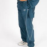 NAVY RELAXED-FIT NYLON JOGGERS WITH LOGO & PIPING