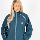 NAVY NYLON TRACK JACKET WITH LOGO & PIPING