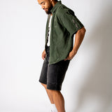 Khaki Panelled Detail Denim Shirt