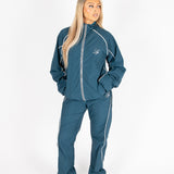 NAVY RELAXED-FIT NYLON JOGGERS WITH LOGO & PIPING