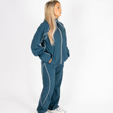 NAVY NYLON TRACK JACKET WITH LOGO & PIPING