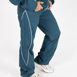 NAVY RELAXED-FIT NYLON JOGGERS WITH LOGO & PIPING