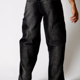 Washed Black Seam Detail Baggy Jeans