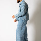 Washed Blue Corduroy Jacket With Contrast Collar