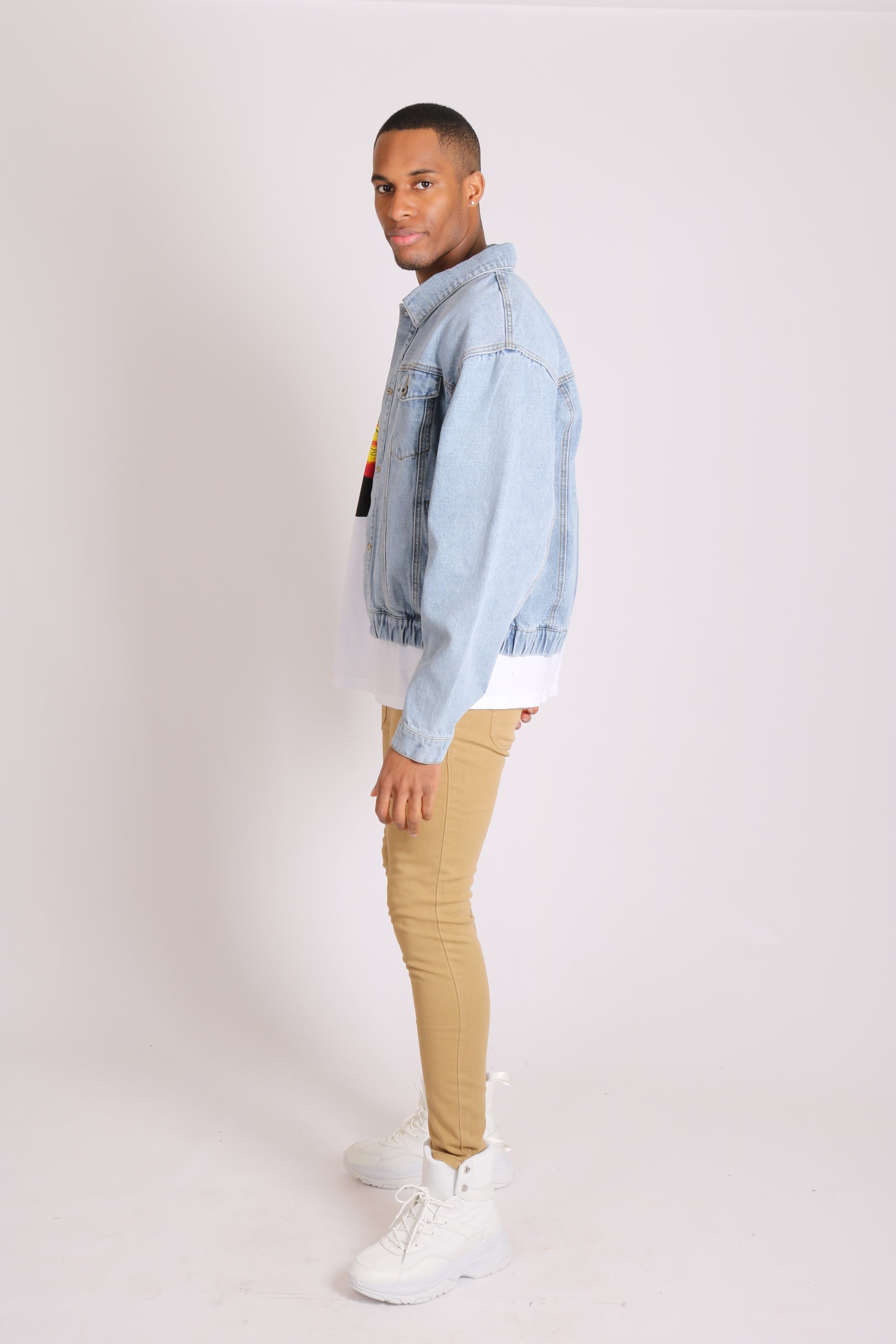 Bowie Oversized Vintage Denim Jacket With Elasticated Waist Band