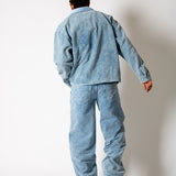 Washed Blue Corduroy Baggy Jeans With Back Pocket Logo Embroidery