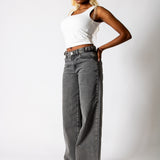 Charcoal Grey Mid Rise Straight Leg Jeans (No Turn Up)