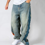 ONYX - Zip-Down Check Baggy Jeans with Blue & Orange Check Panel