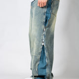 ONYX - Zip-Down Check Baggy Jeans with Blue & Orange Check Panel