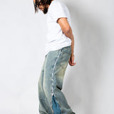 ONYX - Zip-Down Check Baggy Jeans with Blue & Orange Check Panel