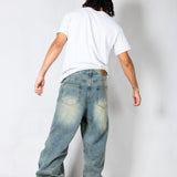 ONYX - Zip-Down Check Baggy Jeans with Blue & Orange Check Panel