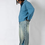 ONYX - Zip-Down Check Baggy Jeans with Blue & Orange Check Panel