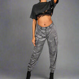 Grey Glitter Cargo Pant With Diamanté Chain
