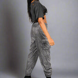 Grey Glitter Cargo Pant With Diamanté Chain