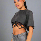 Charcoal Washed Shredded Crop Top