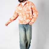 Burnt Orange Check Zip-Up Shirt