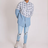 Cleveland Light Denim Shirt With Contrast Flannel Check
