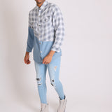 Cleveland Light Denim Shirt With Contrast Flannel Check