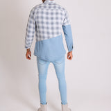 Cleveland Light Denim Shirt With Contrast Flannel Check