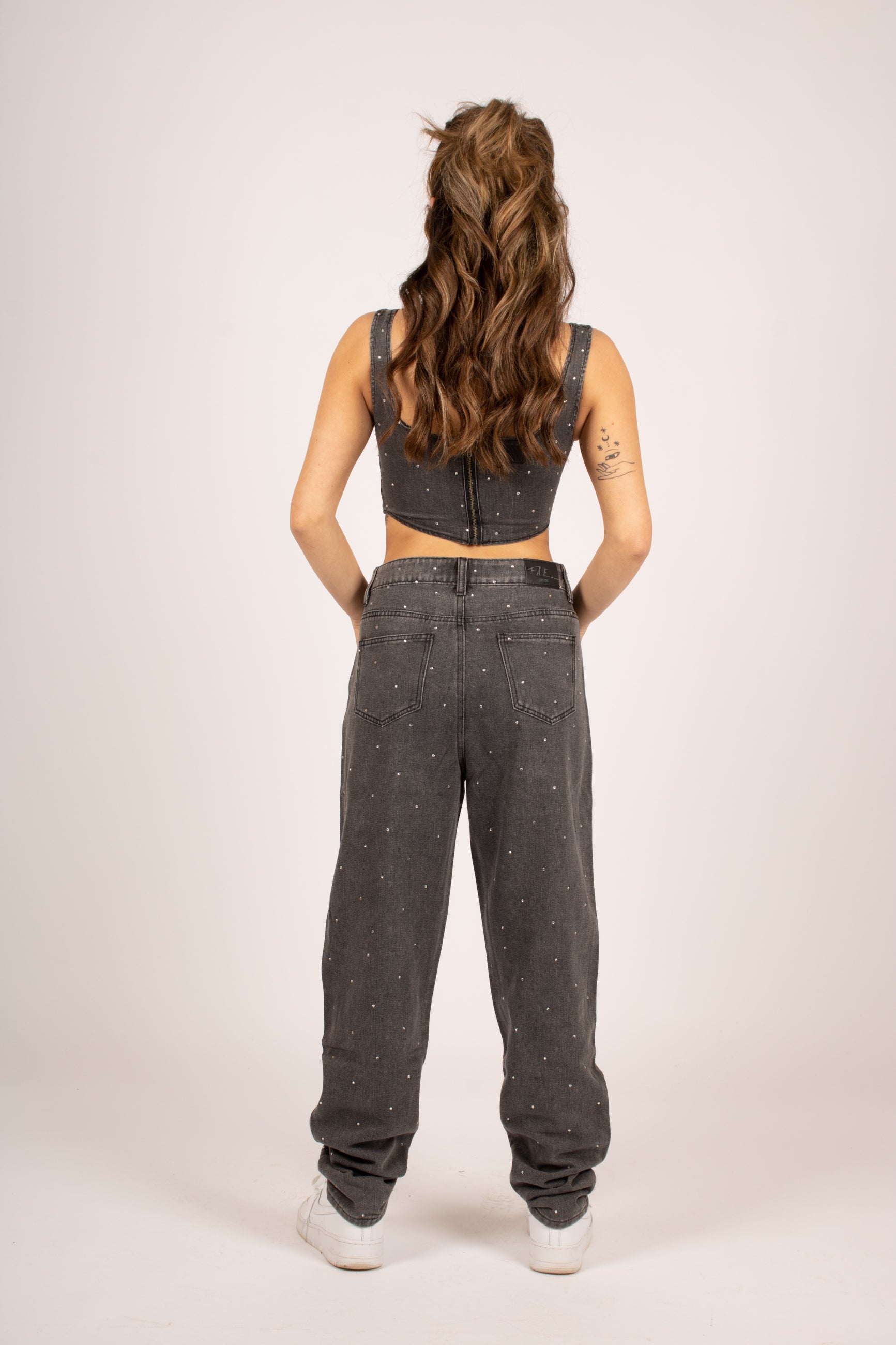 FAE High-Rise Diamante Tapered Mom Jeans
