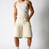 washed corduroy carpenter jorts in beige