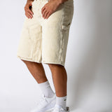 washed corduroy carpenter jorts in beige