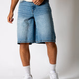 Rhinestone Embellished Light Blue Wash Denim Jorts