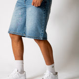 Rhinestone Embellished Light Blue Wash Denim Jorts
