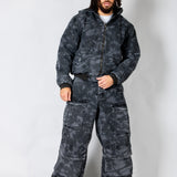 Zane Baggy Printed Tree Camo Cargo Jeans In Acid Tonal Black