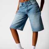 Rhinestone Embellished Light Blue Wash Denim Jorts