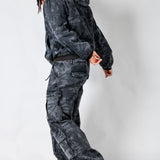 Tree Camo Hooded Denim Padded Jacket In Acid Tonal Black