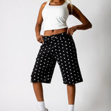Black Polka Dot Denim Jorts
