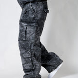 Zane Baggy Printed Tree Camo Cargo Jeans In Acid Tonal Black