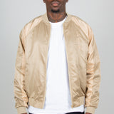 Dragon Embroidered Satin Bomber Jacket In Gold