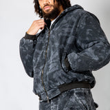 Tree Camo Hooded Denim Padded Jacket In Acid Tonal Black