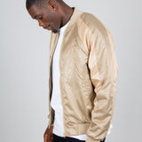 Dragon Embroidered Satin Bomber Jacket In Gold