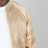 Dragon Embroidered Satin Bomber Jacket In Gold