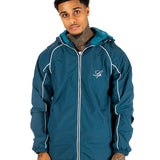 NAVY NYLON TRACK JACKET WITH LOGO & PIPING