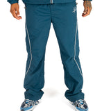 NAVY RELAXED-FIT NYLON JOGGERS WITH LOGO & PIPING