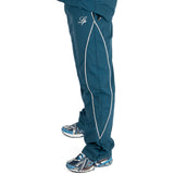 NAVY RELAXED-FIT NYLON JOGGERS WITH LOGO & PIPING
